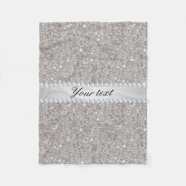 Faux Silver Sequins and Diamonds Fleece Blanket (Front)