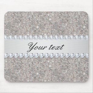 Faux Silver Sequins and Diamonds Mouse Pad