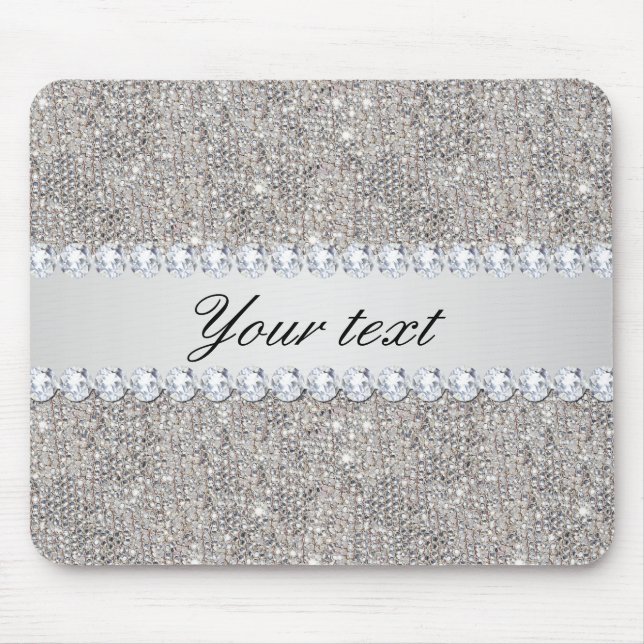 Faux Silver Sequins and Diamonds Mouse Pad (Front)