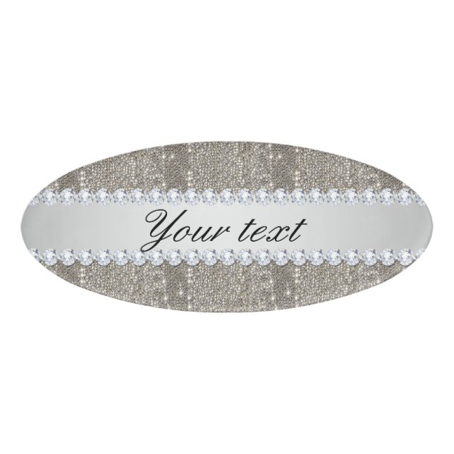 Faux Silver Sequins and Diamonds Name Tag (Front)