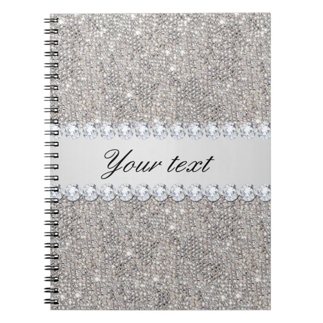 Faux Silver Sequins and Diamonds Notebook (Front)