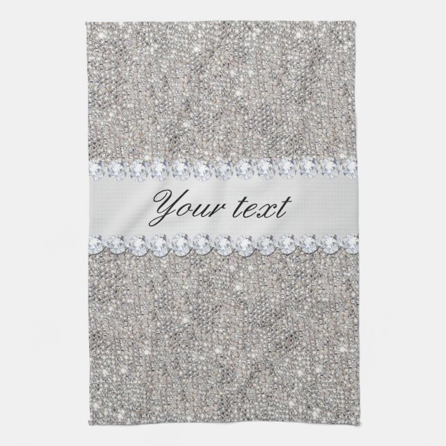 Faux Silver Sequins and Diamonds Tea Towel (Vertical)