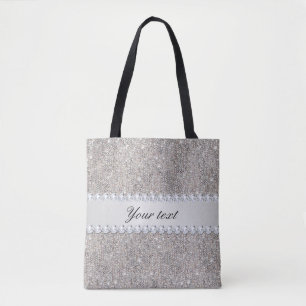 Faux Silver Sequins and Diamonds Tote Bag