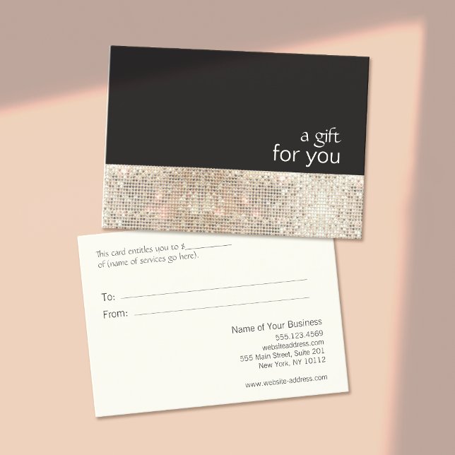 Faux Silver Sequins Black Salon Gift Certificate (Creator Uploaded)