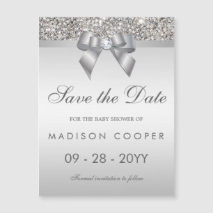 Faux Silver Sequins Bow Save The Date Baby Shower Magnetic Invitation