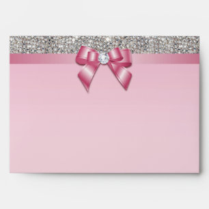 Faux Silver Sequins Diamonds Pinkl Bow Envelope