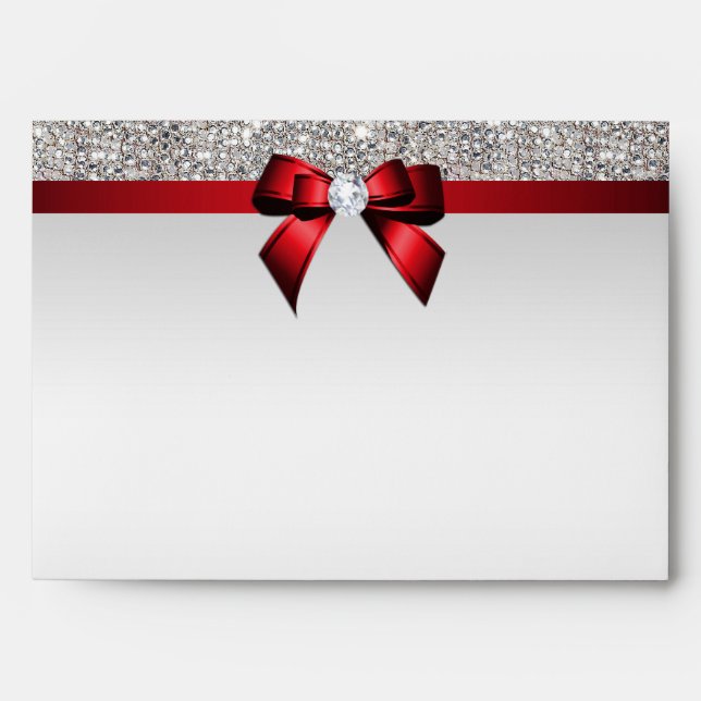 Faux Silver Sequins Diamonds Red Bow Envelopes (Front)