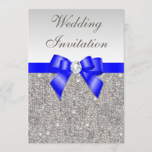 Faux Silver Sequins Diamonds Royal Blue Wedding Invitation