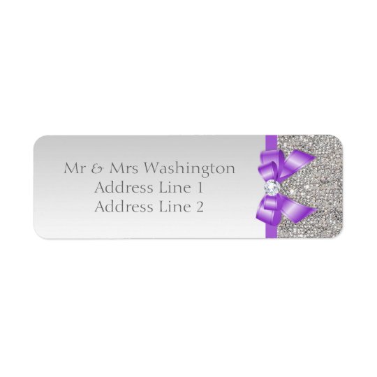 Faux Silver Sequins Lavender Bow and Diamond Return Address Label