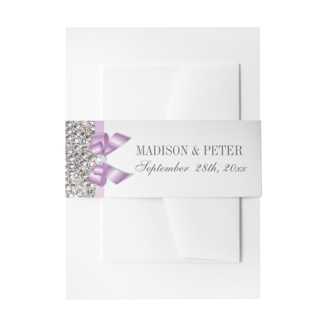 Faux Silver Sequins Lilac Bow Wedding Invitation Belly Band (Front Example)