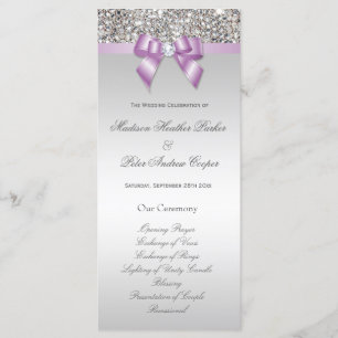 Faux Silver Sequins Lilac Bow Wedding Program