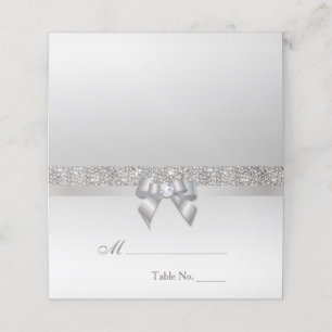 Faux Silver Sequins Silver Bow Place Card