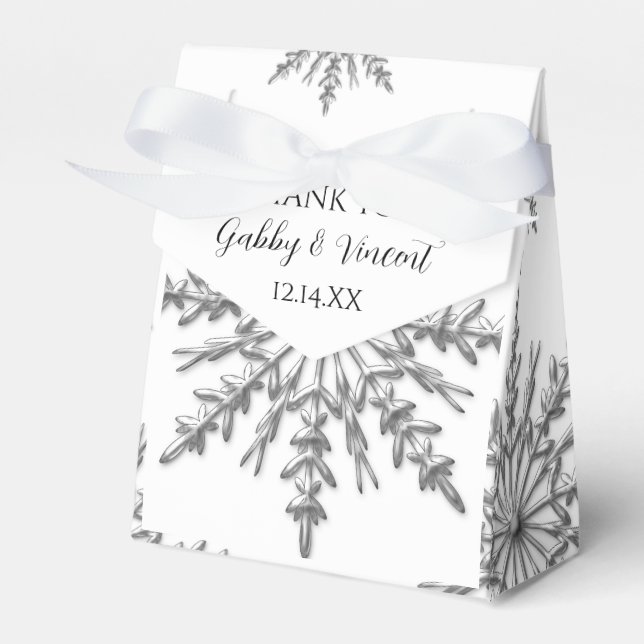 Faux Silver Snowflakes Winter Wedding Favour Box (Front Side)