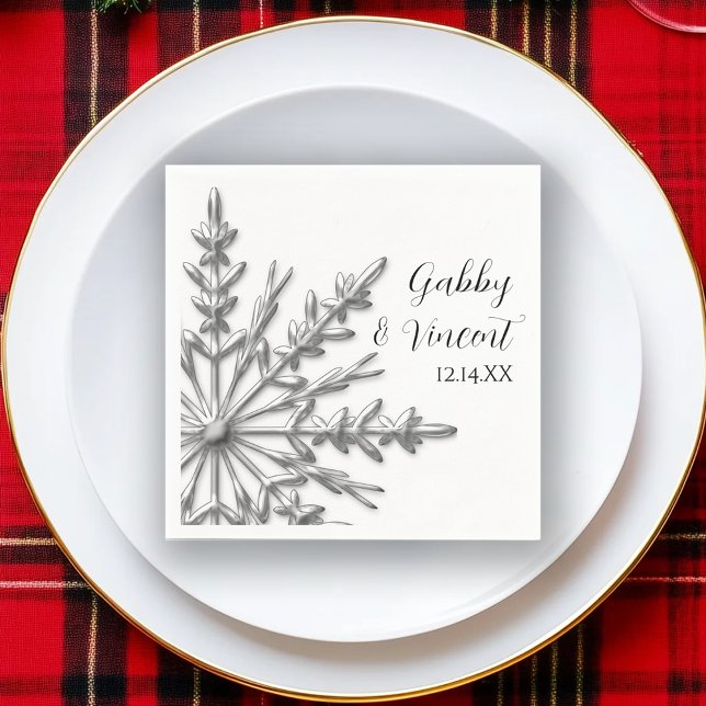Faux Silver Snowflakes Winter Wedding Napkin (Creator Uploaded)