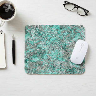Faux Silver Teal Turquoise Minerals Agate Pattern Mouse Pad