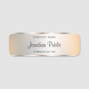 Faux Silver Text Your Logo Here Calligraphy Script Name Tag