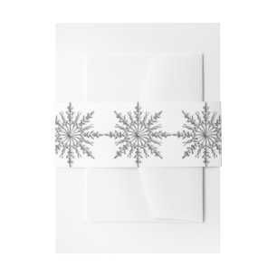 Faux Silver Tone Snowflakes Winter Wedding Invitation Belly Band