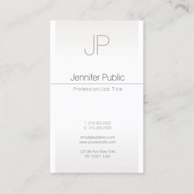 Faux Silver Trendy Creative Monogram Plain Luxury Business Card (Front)