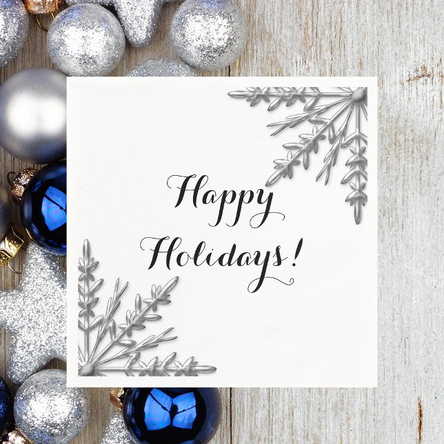 Faux Silver Winter Snowflake Happy Holidays Napkin (Creator Uploaded)