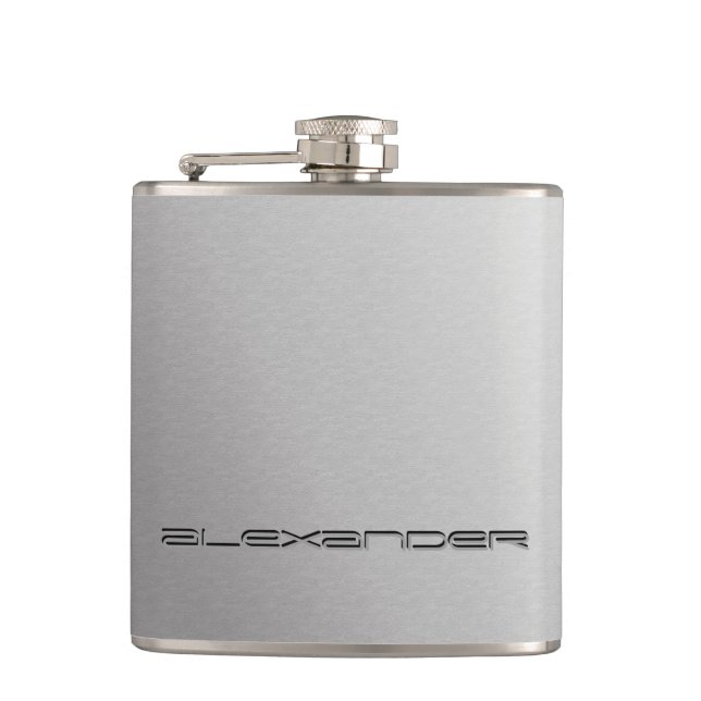 Faux silver wrap with custom engraved name hip flask (Front)