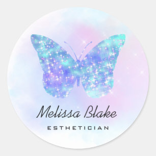 •faux sparkle blue butterfly logo  classic round sticker
