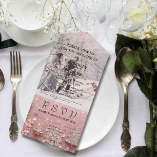 Faux Sparkle Shimmer Pink Silver Christmas Photo All In One Invitation