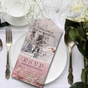 Faux Sparkle Shimmer Pink Silver Photo QR Code All In One Invitation