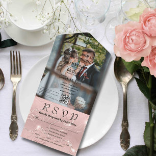 Faux Sparkle Shimmer Pink Silver Photo QR Code All In One Invitation