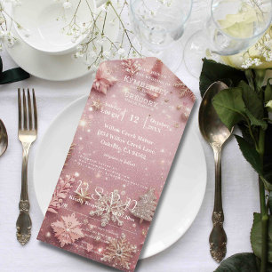 Faux Sparkle Shimmer Pink Silver Winter Christmas All In One Invitation