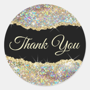 Faux Sparkling Gold Sequin Thank you   Classic Round Sticker