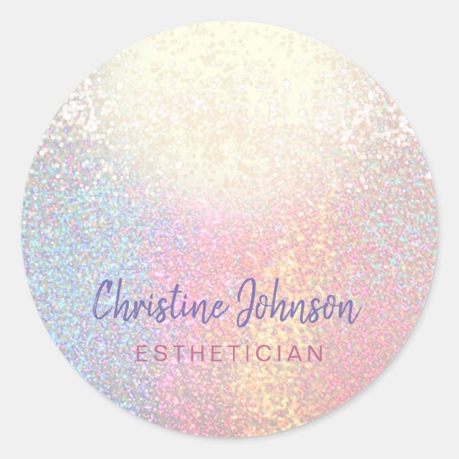 faux sparkling rainbow glitter classic round sticker (Front)