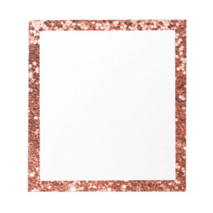 Faux Sparkly Copper Glitter Border White Notepad