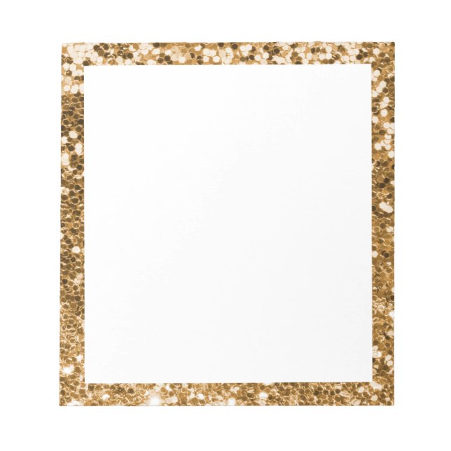 Faux Sparkly Gold Glitter Border White Notepad (Front)