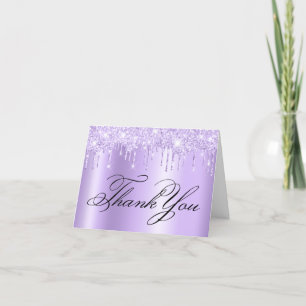 Faux Sparkly Light Purple Glitter Drips Ombre Thank You Card
