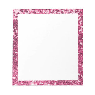 Faux Sparkly Pink Glitter Border White Notepad