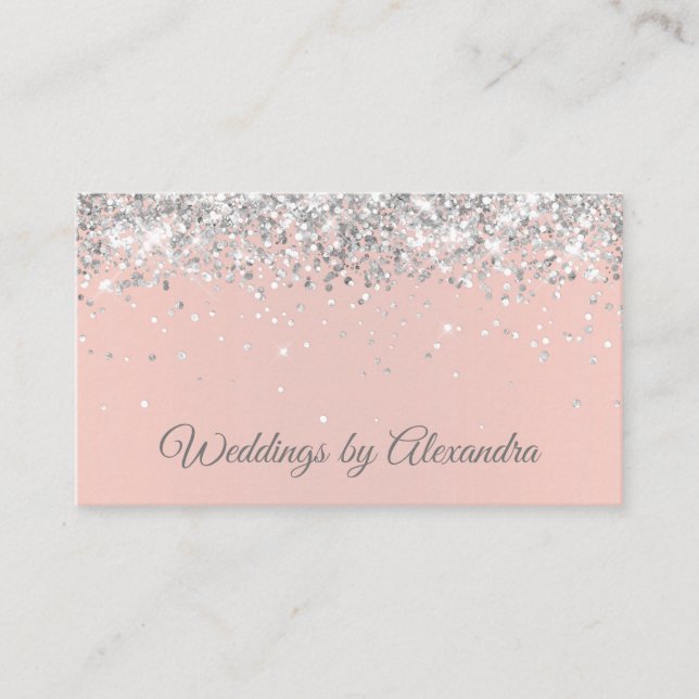 Faux Sparkly Silver Glitter Blush Business Card (Front)