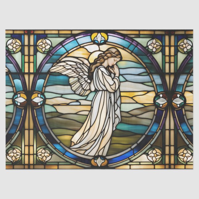 Faux Stained Glass Angel Design for Decoupage Craf Tissue Paper (Front)