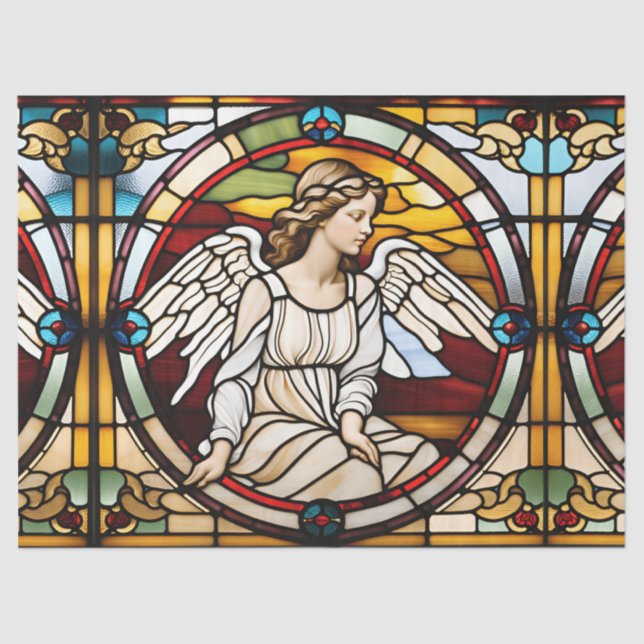 Faux Stained Glass Angel for Decoupage Craft Tissu Tissue Paper (Front)