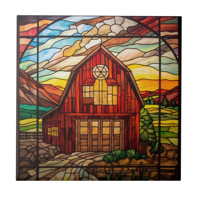 faux stained glass barn  ceramic tile (Front)