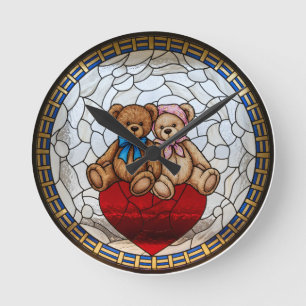 Faux Stained Glass Bear Heart Clock