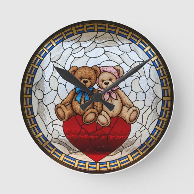 Faux Stained Glass Bear Heart Clock (Front)