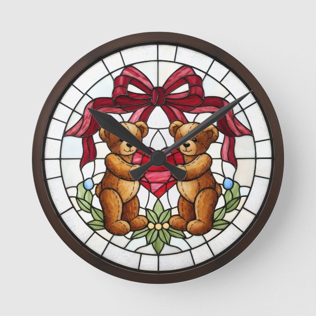 Faux Stained Glass Bear Wall Clock (Front)