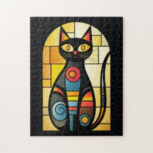 Faux Stained Glass Cat Jigsaw Puzzle