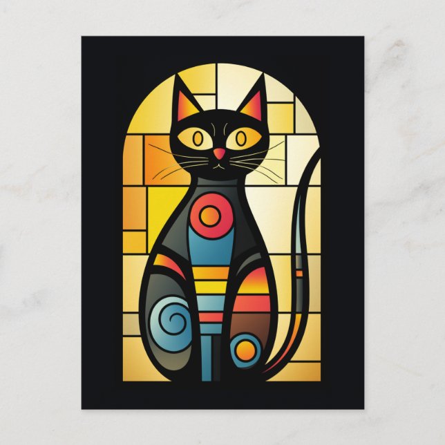 Faux Stained Glass Cat Postcard (Front)
