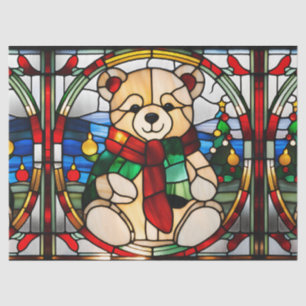 Faux Stained Glass Christmas Teddy Bear for Decoup Tissue Paper