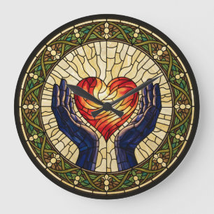 Faux Stained Glass Clock with Two Hands and Heart