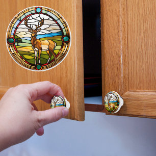 Faux Stained Glass Deer Ceramic Knob