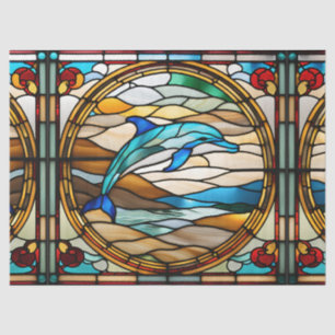 Faux Stained Glass Dolphin for Decoupage Craft Tis Tissue Paper