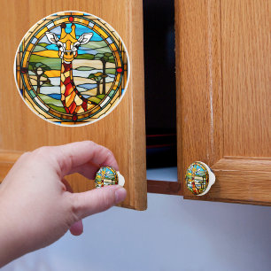 Faux Stained Glass Giraffe Ceramic Knob