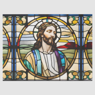 Faux Stained Glass Jesus for Decoupage Craft Tissue Paper